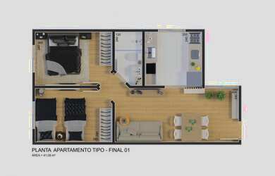 Imagem 6: Residencial Hibisco, 2 dormitórios, 1 banheiros, 1 vaga na garagem, 45M² de Área Construíd