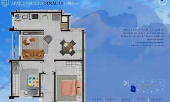 Imagem 2: Apartamento, 2 dormitórios, 1 banheiros, 1 vaga na garagem, 48M² de Área Construída