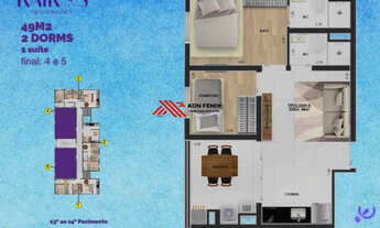 Imagem 2: Kairos References, 2 dormitórios, 1 suítes, 1 banheiros, 1 vaga na garagem, 55M² de Área C