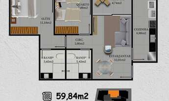 Imagem 6: Lançamento Edifício Porto Bello com 2 Quartos no Centro de Guarapari/ES