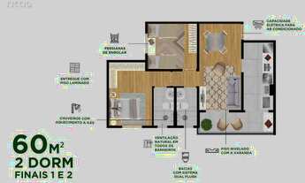 Imagem 3: 2 dormitórios, 1 suítes, 2 banheiro, 2 vagas na garagem, 61M² de Área Construída