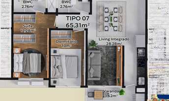 Imagem 6: LUMINARES RESIDENCE - APARTRAMENTO 02 DORMITÓRIOS, SENDO 01 SUÍTE - ÁREA PRIVATIVA 67M²