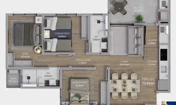 Imagem 5: OPUS RESIDENCE - APARTAMENTO 03 DORMITÓRIOS, SENDO 01 SUÍTE - NO BAIRRO CORDEIROS