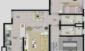 Imagem 2: 2 dormitórios, 1 suítes, 1 banheiros, 1 vaga na garagem, 53M² de Área Construída