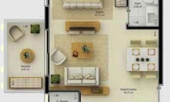 Imagem 2: 1 dormitório, 1 suítes, 2 banheiro, 1 vaga na garagem, 51M² de Área Construída