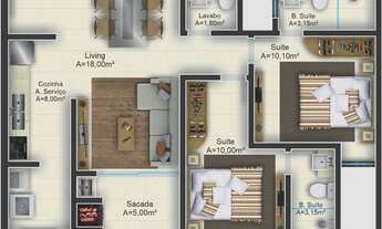 Imagem 4: 2 dormitórios, 2 suíte, 3 banheiro, 1 vaga na garagem, 68M² de Área Construída