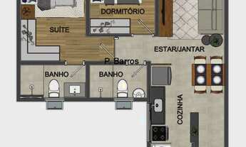 Imagem 5: 2 dormitórios, 1 suítes, 1 vaga na garagem, 53M² de Área Construída, 53M² de Área Total