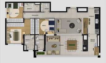 Imagem 4: 3 dormitórios, 3 suíte, 2 vagas na garagem, 102M² de Área Construída