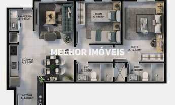 Imagem 3: Apartamento com 02 Dormitórios sendo 01 Suíte, Living para 02 Ambientes, Localizado no Bai