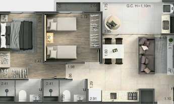 Imagem 4: Hub 111 Construtora Canvas Construção 54 metros 02 dormitórios suíte varanda