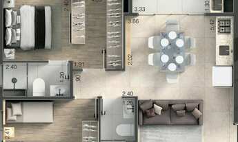 Imagem 5: Hub 111 Construtora Canvas Construção 56 metros 02 dormitórios suíte varanda