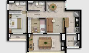 Imagem 4: Paseo Santa Cruz Construtora Dialogo Construção 67 metros 02 dormitórios suíte