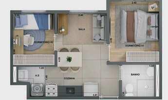 Imagem 4: Alto Chácara Santo Antônio Construtora Cury Lançamento 32 metros 02 dormitórios