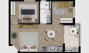 Imagem 4: Evere Locan Construtora Locan Construção 43 metros 02 dormitórios com varanda