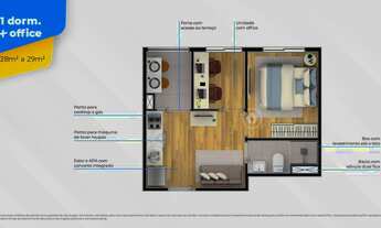 Imagem 4: Metrocasa Vista Cupecê | Construção | 28 metros | 01 dormitório | office | com varanda