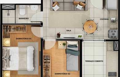 Imagem 5: Altis Pirituba Construtora GTJ Lançamento 36 metros 02 dormitórios com varanda