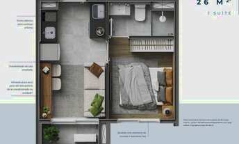 Imagem 4: Luna Klabin | Construtora Gamaro | Lançamento | 26 metros | 01 suíte | com varanda