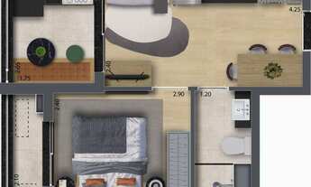 Imagem 4: Free Concept Construtora Ópera Construção 32 metros 01 dormitório com varanda