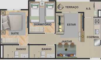 Imagem 5: Sol Clube Maia | Construtora Sol | Construção | 46 metros | 02 dormitórios | varanda