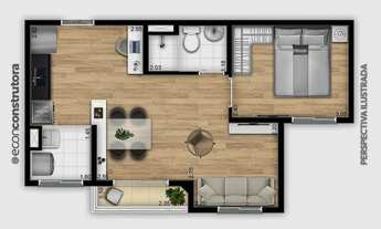Imagem 4: Inov Zona Sul Construtora Econ Construção 37 metros 02 dormitórios com varanda