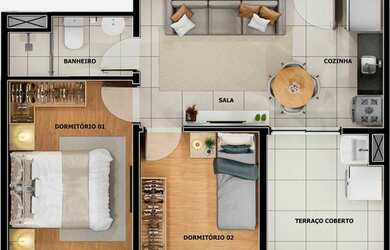 Imagem 4: Altis Pirituba Construtora GTJ Lançamento 36 metros 02 dormitórios com varanda