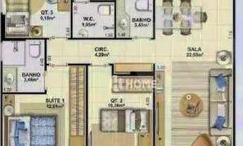 Imagem 3: Excelente apartamento, primeira locação, com 3 dormitórios à venda, sendo 1 suíte. 107 m²