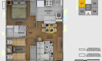 Imagem 7: Apartamento para aluguel possui 40 metros quadrados com 2 quartos
