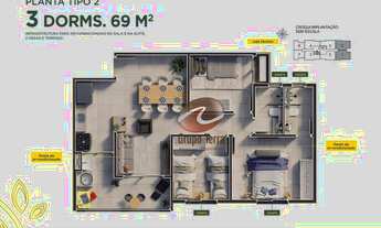 Imagem 2: Apartamento com 3 dormitórios à venda, 69 m² por R$ 462.858,87 - Parque Residencial Flambo
