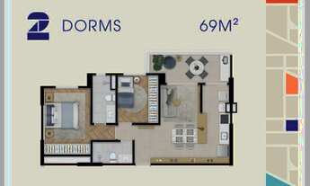 Imagem 2: Apartamento na planta - Quadria jd aquarius -2 dorm 1 suite 69 m2