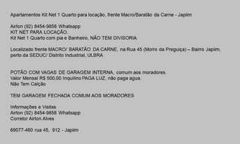 Imagem 4: Apartamentos Kit Net 1 Quarto para locação, frente Macro/Baratão da Carne - Japiim