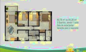 Imagem 5: Condomínio Sun Rise - Apto 3/4 com suíte de 84 m², andar alto, 2 vagas por 2.199,00