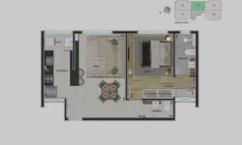 Imagem 5: Apartamento para venda possui 46 metros quadrados com 1 quarto