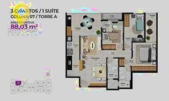 Imagem 3: Apartamento com 3 dormitórios à venda, 88 m² por R$ 936.280,85 - Jardim Camburi - Vitória