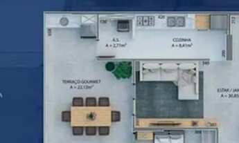 Imagem 5: Aviação 2 quartos sendo suítes, lavabo, sala, sacada com churrasqueira, cozinha, área de s