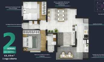 Imagem 4: Apartamento para venda possui 63 metros quadrados com 2 quartos