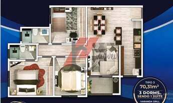 Imagem 2: Apartamento com 3 dormitórios à venda, 70 m² por R$ 392.736,64 - Residencial San Giovanni