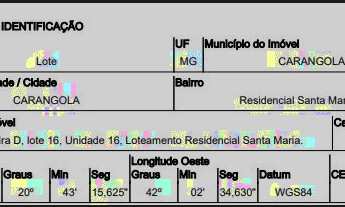 Imagem: CARANGOLA - Terreno Padrão