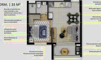 Imagem 2: Apartamento na planta Vision colinas 1 dormitório 33 m2