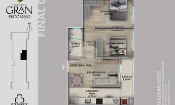 Imagem 3: Apartamento de 02 dormitórios com suíte à venda na planta do bairro Camobi, perto da UFSM