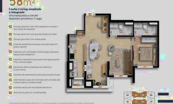 Imagem 3: Lançamento Ápice Vila Yara (Osasco), Planta de 58m2, 2 quartos (1 suíte)