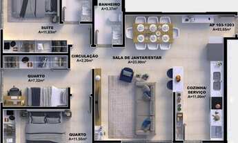Imagem 7: Apartamento para venda com 88 metros quadrados com 3 quartos em Pedra Branca - Palhoça - S