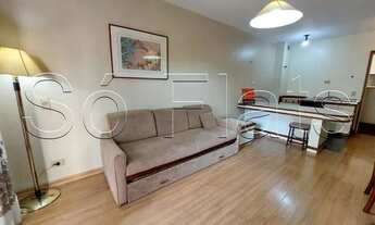 Imagem 4: Flat disponível para locação mobiliado com serviços com 1 dormitório e sala com varanda no