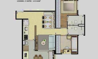 Imagem 2: APTO NOVO - 2 DORMS (1ST) / 61 M2 / 1 VAGA - COM PISO