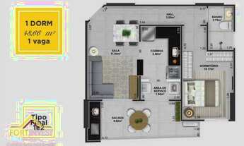 Imagem 13: Apartamento com 1 dormitório à venda, 51 m² por R$ 365.152,00 - Boqueirão - Praia Grande/S