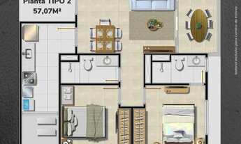 Imagem 4: Residencial Goya, 2 quartos sendo 1 suíte em 57m², varanda e 1 vaga de garagem - Maravilho
