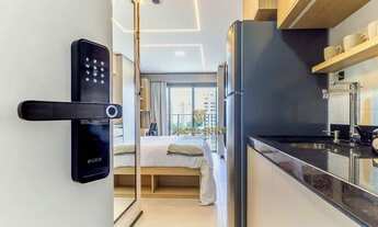 Imagem 1: Studio com os ambientes integrados com (quarto, sala, varanda, cozinha, 1 banheiro, 1 vaga