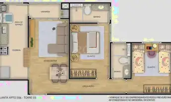 Imagem 1: Apartamento para Venda - 56.77m², 2 dormitórios, sendo 1 suites, 1 vaga - Camaquã