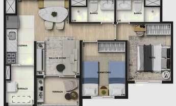 Imagem 3: Apartamento para venda possui 51 metros quadrados com 2 quartos