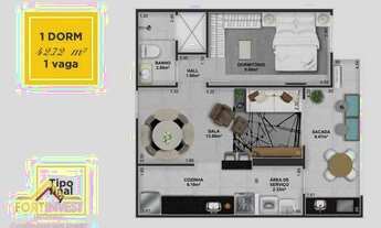 Imagem 2: Apartamento com 1 dormitório à venda, 50 m² por R$ 367.357,00 - Boqueirão - Praia Grande/S