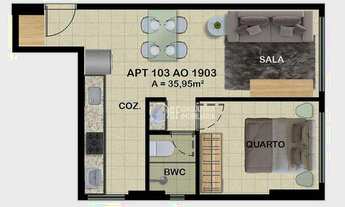 Imagem 7: Flat novo a ser entregue Haus Smart Living, com 33 M², Quarto Sala a Poucos metros da Av A